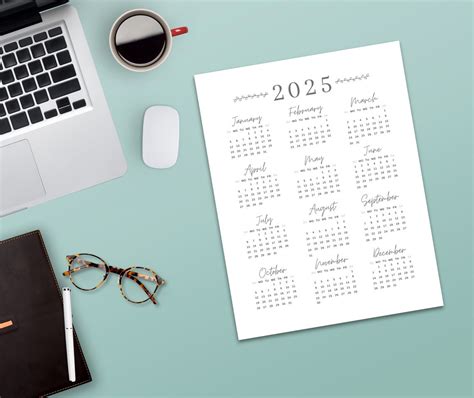 2025 Year Calendar Printable, SUNDAY Start, Year Overview 2025, One ...
