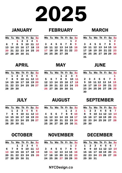 2025 Calendar with US Holidays, Printable Free, White – Monday Start ...