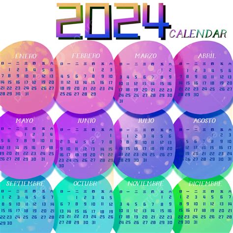 Calendario Colorido 2024 Calendario Animado De Año Nuevo PNG ,dibujos ...