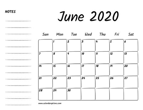 June 2020 Printable Calendar – Calendar Options