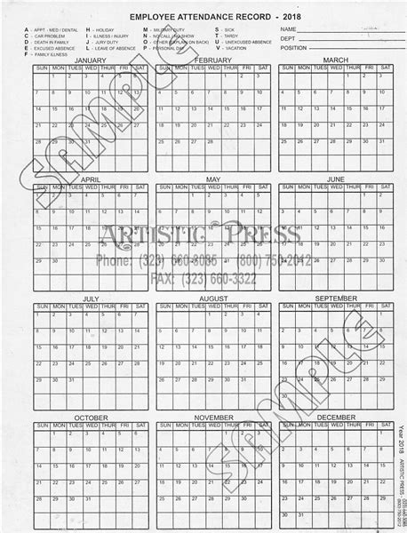 Employee Attendance Calendar