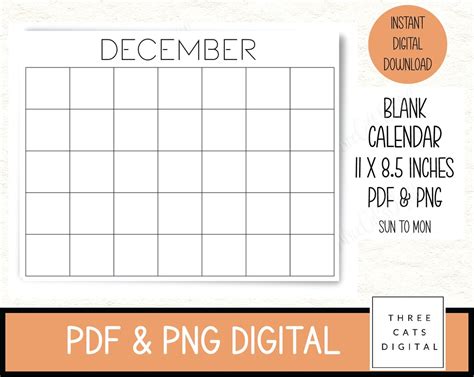 Blank Calendar, Blank Monthly Calendar, Calendar Template, Printable ...