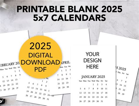 Printable BLANK DIY Calendar 2025 / Printable Mini Desk Calendar for ...
