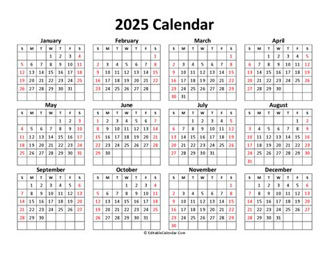 Free Printable Calendar 2025 (Word, PDF, Excel)