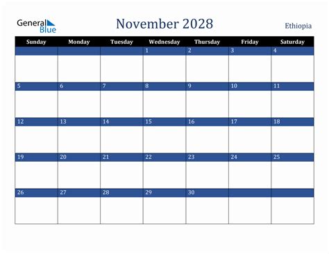 November 2028 Ethiopia Holiday Calendar