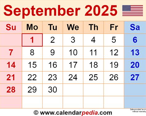 September 2025 Calendar | Templates for PDF, Excel and Word