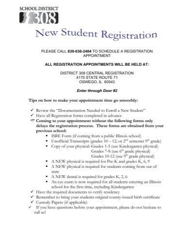 Registration Forms - Oswego Community Unit School District 308