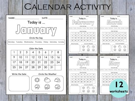 Preschool Calendar Worksheets Printable, Kids Monthly Digital Calendar ...