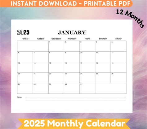 2025 Monthly Calendar Printable Monthly Planner 2025 Calendar Monthly ...