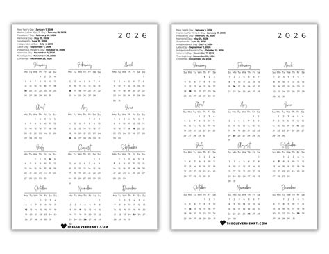 2026 Yearly Calendar Printable | Cute & Free Printable Calendars - The ...
