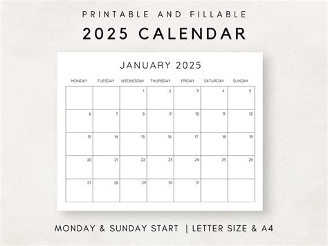 Fillable Calendar 2025 Printable | Printable Calendars