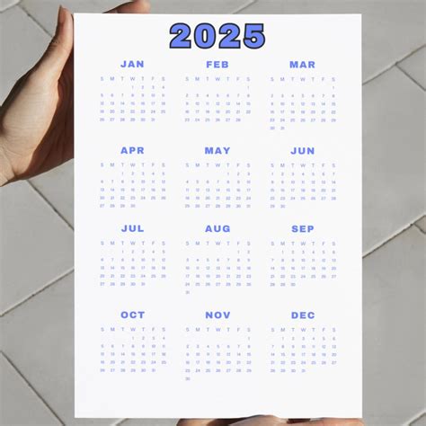 2025 Calendar- 12 Month - Single Page - PDF - Instant Download ...