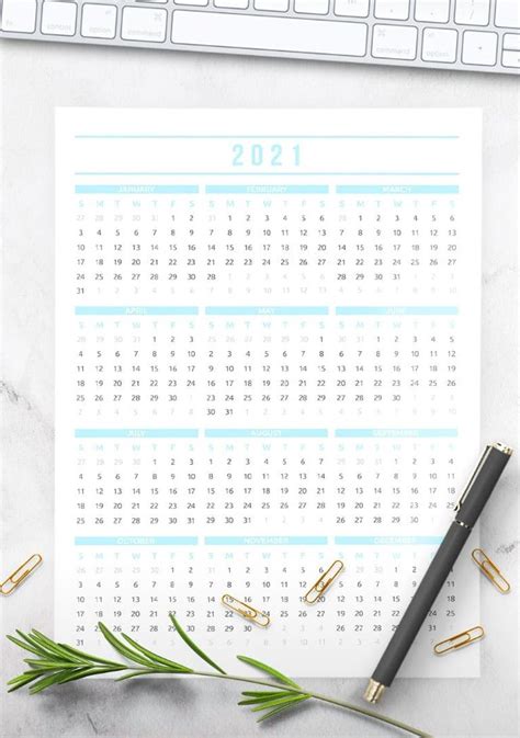 2021 Free Printable One Page Calendar - World of Printables | Free ...