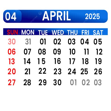 April 2025 Calendar, Calendar, April, 2025 PNG Transparent Clipart ...