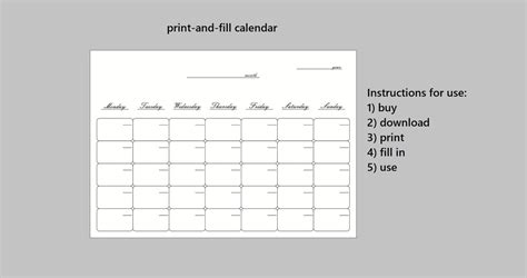 Printable Calendar to Fill Monthly Planner Landscape Layout, A4 Format ...