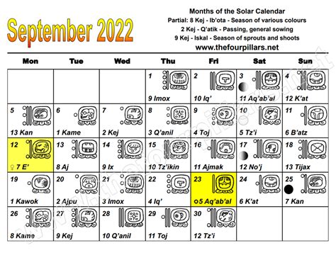September 2022 Calendar Page - The Four Pillars