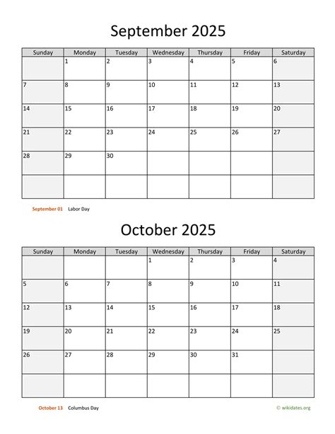 September and October 2025 Calendar | WikiDates.org