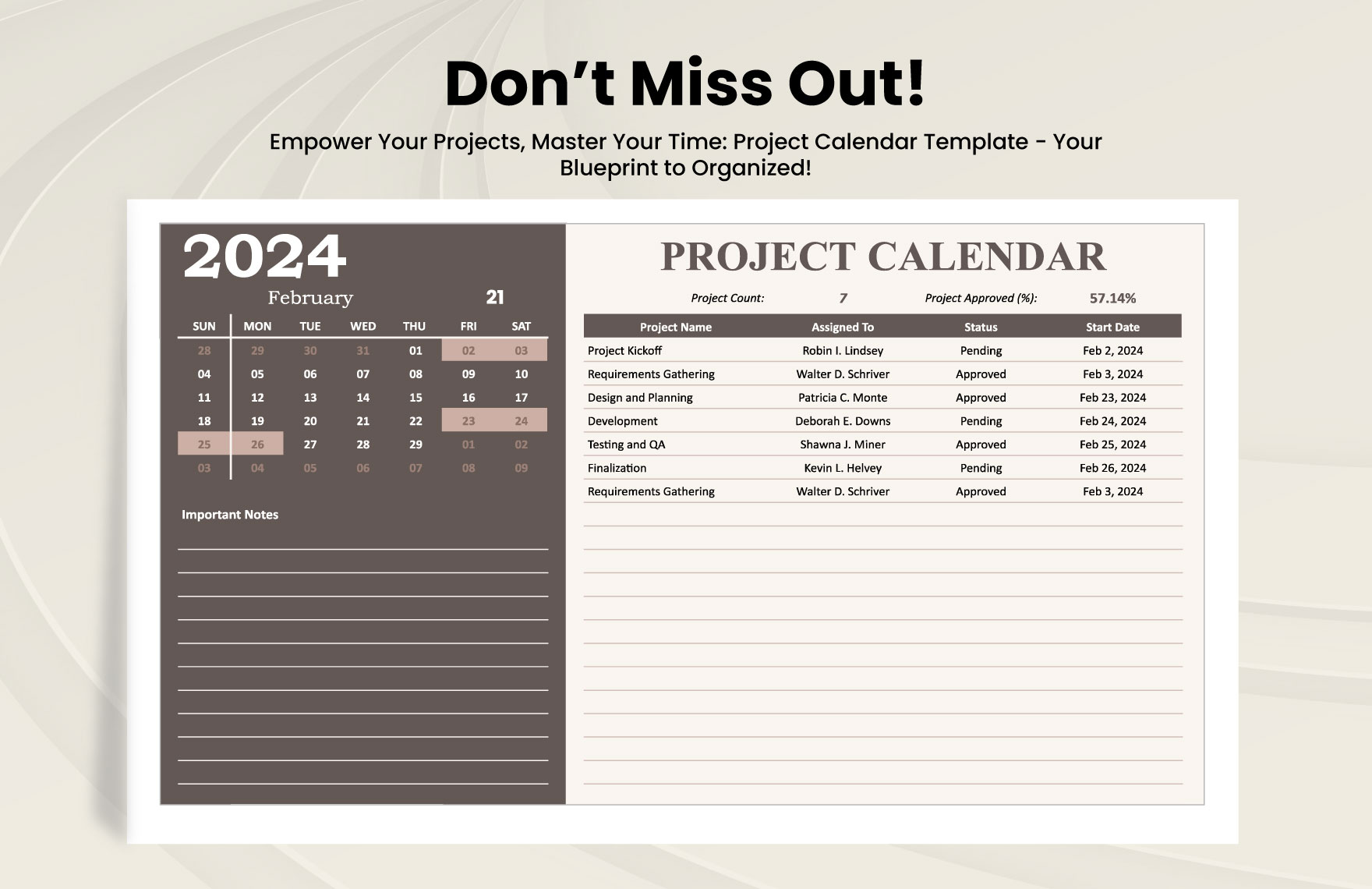 Project Calendar Template in Excel, Google Sheets - Download | Template.net