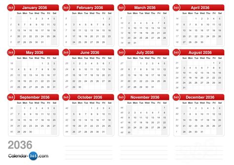 2036 Calendar