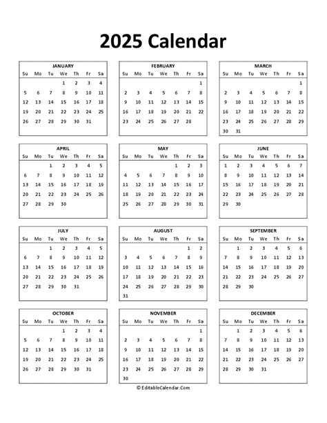 Free Printable 2025 Calendar