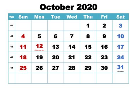 Free printable october 2020 calendar blank template with editable notes ...