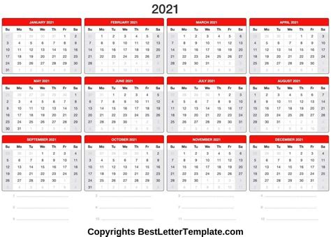 Printable Yearly 2021 Calendar Template in PDF, Word & Excel