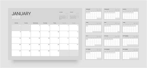 Monthly calendar template for 2025 year. Diary planner in a minimalist ...