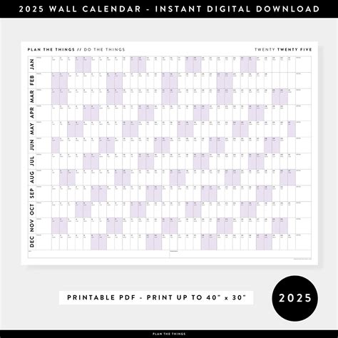 PRINTABLE 2025 Wall Calendar Digital PDF Instant Download 2025 Wall ...