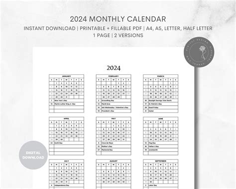 2024 Monthly Calendar Fillable Printable Calendar Monthly Organizer