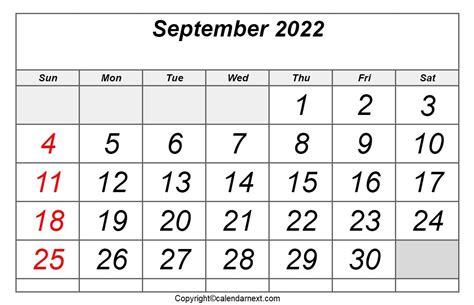 September 2022 Calendar PDF | Calendar Next