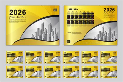 Calendar 2026 template set vector, Week starts Sunday, set of 12 month ...