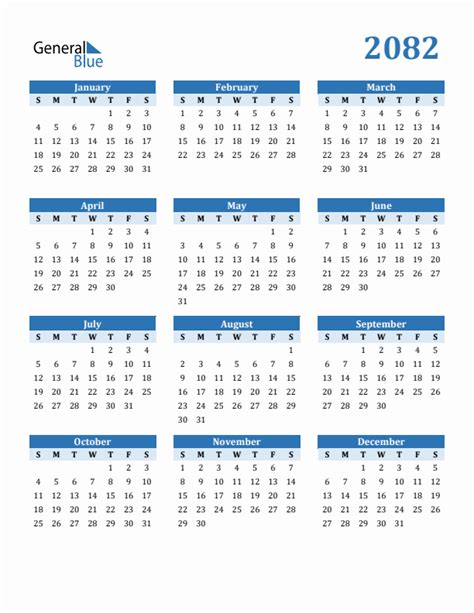 Free 2082 Calendars in PDF, Word, Excel