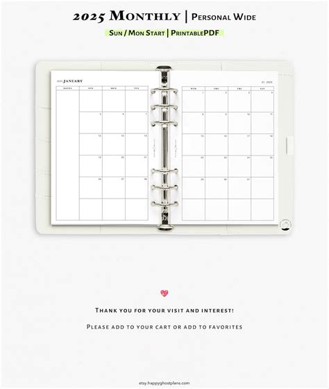 2025 Monthly Planner Printable Insert for Personal-wide Planner | M001 ...