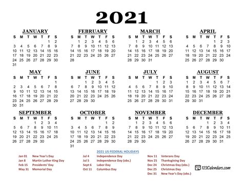 2021 calendar with holidays printable