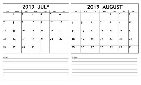 July And August Printable Calendar - Printable Word Searches