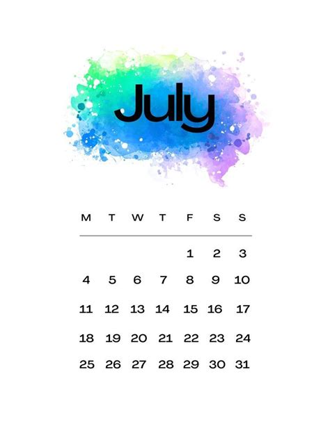 20 free printable july calendars – Artofit