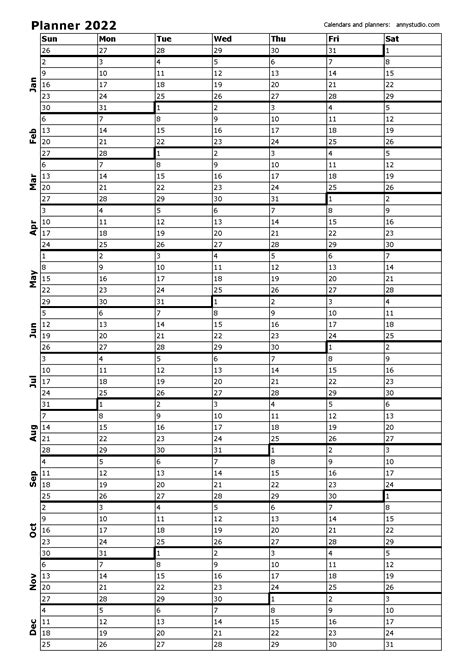 Annual Calendar With Week Numbers