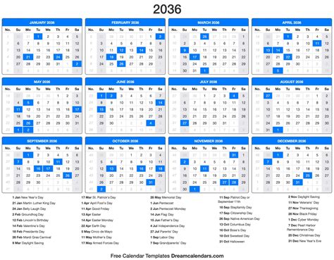 2036 Calendar