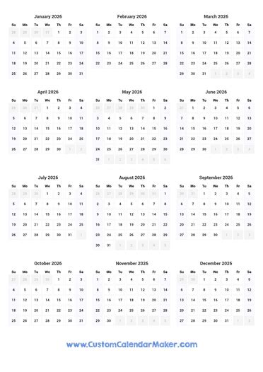 Printable Yearly Calendar 2026 - Annual Planner Template