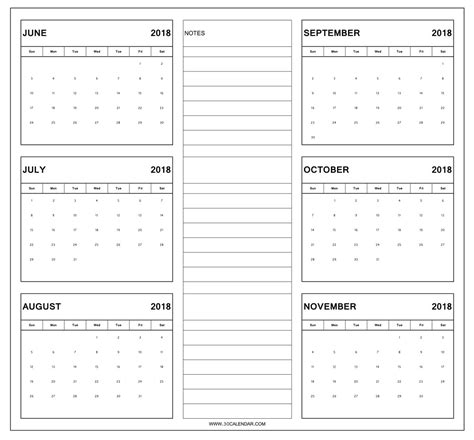 6 Month Calendar Printable - Printable Word Searches