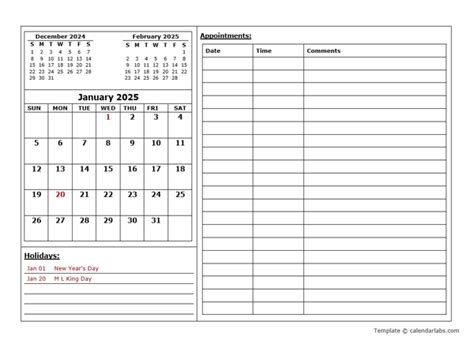 2025 Monthly Appointment Calendar - Free Printable Templates