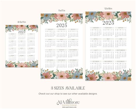 2025 Year at a Glance Calendar, 2025 Wall Calendar, 2025 Digital Wall ...