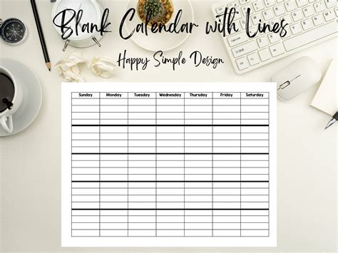 Blank Calendar With Lines, Monthly Calendar, PDF Printable, Simple ...