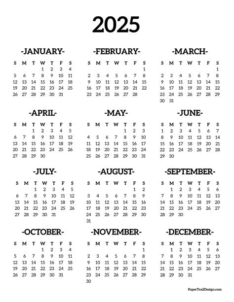 2025 Printable Calendar One Page - Paper Trail Design