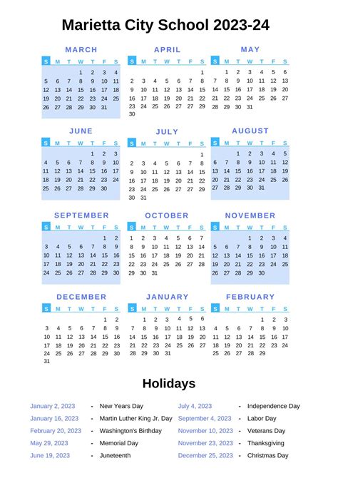 Marietta City Schools Calendar 2023-24 With Holidays