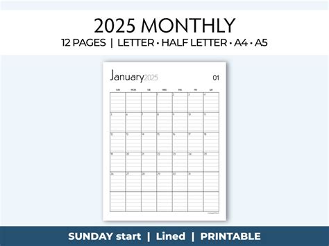 2025 Monthly Calendar Printable With Lines - Diane W. Quintanilla