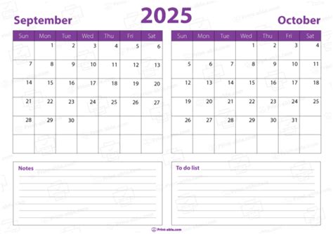 September and October 2025 Calendar 1748 | Print-able.com