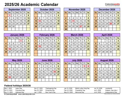 Academic Calendars 2025/2026 - Free Printable PDF templates
