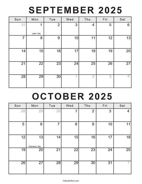 Printable September October 2025 calendar | Calendarkart