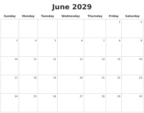 June 2029 Make A Calendar